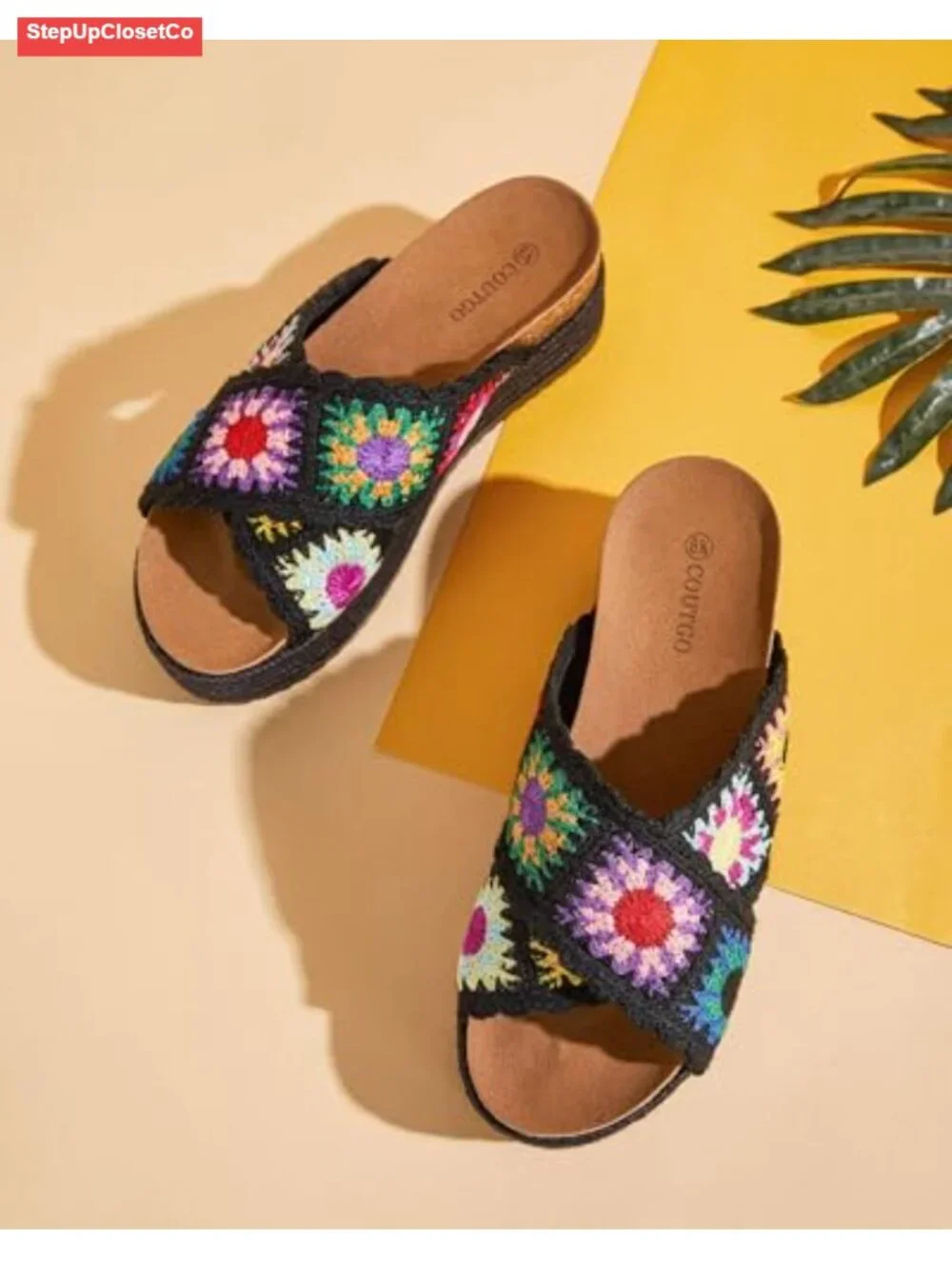 Floral Crochet Platform Espadrille Sandals with Cork Footbed